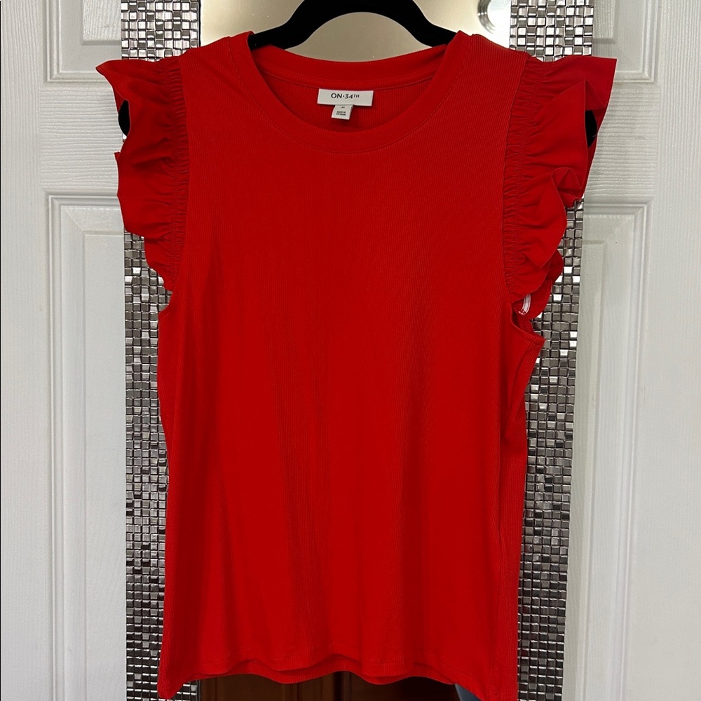 Bright Red Ruffle Sleeve Top